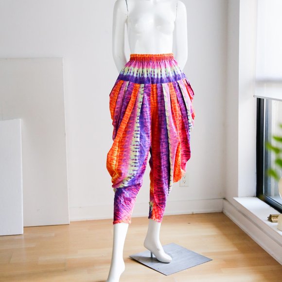 Vintage Tie Dyed Colourful Cotton Harem Pants - Picture 2 of 8